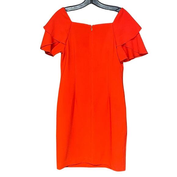 Trina Turk dress red flutter sleeve sheath classic square neck size 4 - Picture 2 of 5